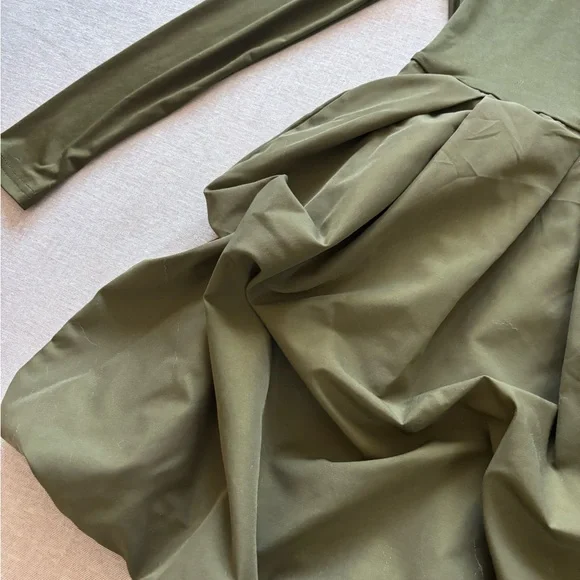 Olive green ruffle cyberpunk dress. - Picture 3 of 9